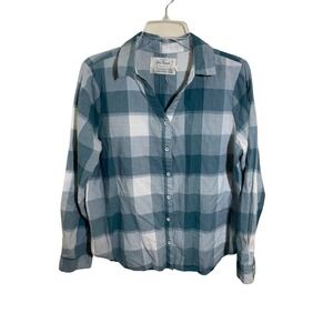 Old Ranch Brands Teal White Plaid Organic Cotton Roll Tab Button Down Shirt‎ L